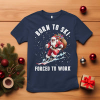 Skiing Santa Christmas T Shirt Funny Born to Ski Forced to Work - Wonder Print Shop