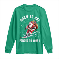 Skiing Santa Christmas Long Sleeve Shirt Funny Born to Ski Forced to Work - Wonder Print Shop