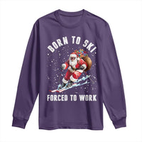 Skiing Santa Christmas Long Sleeve Shirt Funny Born to Ski Forced to Work - Wonder Print Shop