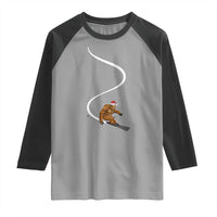 Christmas Bigfoot Skiing Raglan Shirt Funny Santa Sasquatch Ski Lover Mountain Skier Winter Sports - Wonder Print Shop