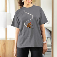 Christmas Bigfoot Skiing T Shirt For Women Funny Santa Sasquatch Ski Lover Mountain Skier Winter Sports - Wonder Print Shop