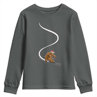 Christmas Bigfoot Skiing Youth Sweatshirt Funny Santa Sasquatch Ski Lover Mountain Skier Winter Sports - Wonder Print Shop
