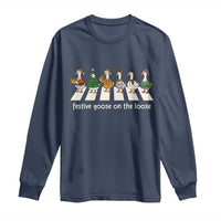 Funny Christmas Goose Long Sleeve Shirt Festive Goose On The Loose Xmas Meme - Wonder Print Shop