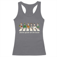 Funny Christmas Goose Racerback Tank Top Festive Goose On The Loose Xmas Meme - Wonder Print Shop