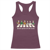 Funny Christmas Goose Racerback Tank Top Festive Goose On The Loose Xmas Meme - Wonder Print Shop