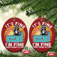Funny Racoon Christmas Ornament Eating Instant Noodle Cup Dumpster Fire Everything Is Fine Meme - Wonder Print Shop