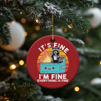 Funny Racoon Christmas Ornament Eating Instant Noodle Cup Dumpster Fire Everything Is Fine Meme - Wonder Print Shop