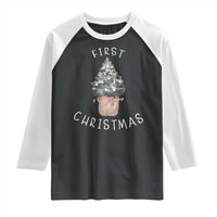 My First Christmas Raglan Shirt Baby's First Holiday Xmas Tree Bow - Wonder Print Shop