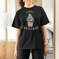 My First Christmas T Shirt For Women Baby's First Holiday Xmas Tree Bow - Wonder Print Shop