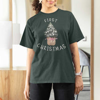 My First Christmas T Shirt For Women Baby's First Holiday Xmas Tree Bow - Wonder Print Shop