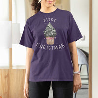 My First Christmas T Shirt For Women Baby's First Holiday Xmas Tree Bow - Wonder Print Shop