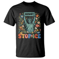 Stop ICE T Shirt Funny Statue of Liberty Boho Floral Resist Retro
