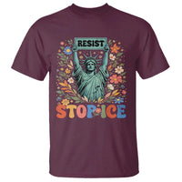 Stop ICE T Shirt Funny Statue of Liberty Boho Floral Resist Retro