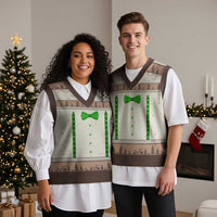 Bow Tie Suspenders St Patricks Day Costume V-Neck Knit Sweater Vest Funny Irish Shamrock Clovers