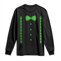 Bow Tie Suspenders St Patricks Day Costume Long Sleeve Shirt Funny Irish Shamrock Clovers