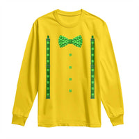 Bow Tie Suspenders St Patricks Day Costume Long Sleeve Shirt Funny Irish Shamrock Clovers