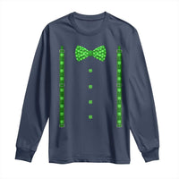 Bow Tie Suspenders St Patricks Day Costume Long Sleeve Shirt Funny Irish Shamrock Clovers