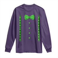 Bow Tie Suspenders St Patricks Day Costume Long Sleeve Shirt Funny Irish Shamrock Clovers