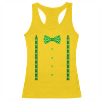 Bow Tie Suspenders St Patricks Day Costume Racerback Tank Top Funny Irish Shamrock Clovers