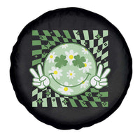 Retro Groovy Shamrock Smile Face St Patricks Day Spare Tire Cover