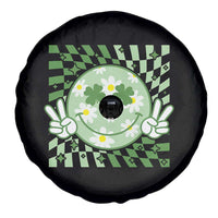 Retro Groovy Shamrock Smile Face St Patricks Day Spare Tire Cover