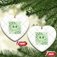 Retro Groovy Shamrock Smile Face St Patricks Day Ceramic Ornament