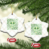 Retro Groovy Shamrock Smile Face St Patricks Day Ceramic Ornament
