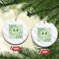 Retro Groovy Shamrock Smile Face St Patricks Day Ceramic Ornament