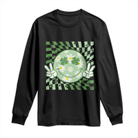 Retro Groovy Shamrock Smile Face St Patricks Day Long Sleeve Shirt