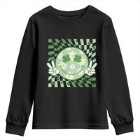 Retro Groovy Shamrock Smile Face St Patricks Day Youth Sweatshirt