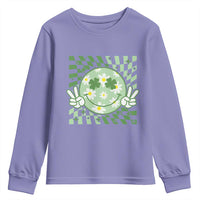 Retro Groovy Shamrock Smile Face St Patricks Day Youth Sweatshirt