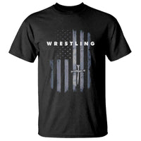 Christian Wrestling T Shirt Wrestler Faith Strength US USA Flag Christ Cross