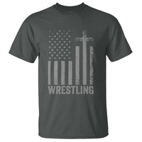 Faith Wrestling T Shirt Christian Wrestler American Flag Cross