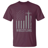 Faith Wrestling T Shirt Christian Wrestler American Flag Cross
