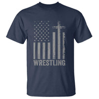 Faith Wrestling T Shirt Christian Wrestler American Flag Cross