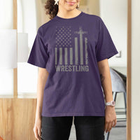 Faith Wrestling T Shirt For Women Christian Wrestler American Flag Cross