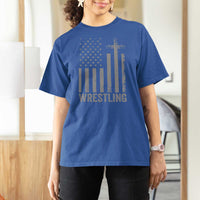 Faith Wrestling T Shirt For Women Christian Wrestler American Flag Cross