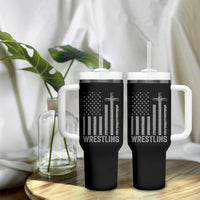 Faith Wrestling Tumbler With Handle Christian Wrestler American Flag Cross