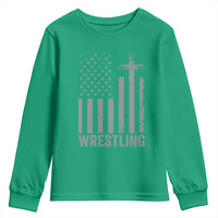Faith Wrestling Youth Sweatshirt Christian Wrestler American Flag Cross