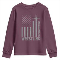 Faith Wrestling Youth Sweatshirt Christian Wrestler American Flag Cross