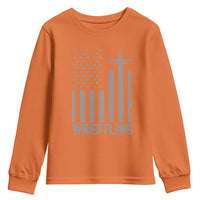 Faith Wrestling Youth Sweatshirt Christian Wrestler American Flag Cross
