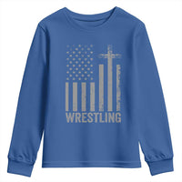 Faith Wrestling Youth Sweatshirt Christian Wrestler American Flag Cross