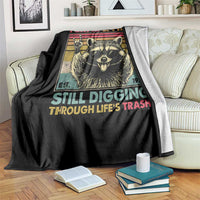 Funny 50th Birthday Throw Blanket Retro Racoon Feral And Fifty