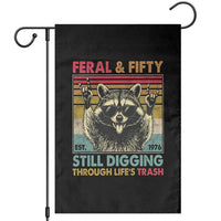Funny 50th Birthday Garden Flag Retro Racoon Feral And Fifty
