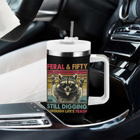 Funny 50th Birthday Tumbler With Handle Retro Racoon Feral And Fifty