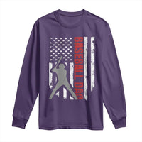 Baseball Dad Long Sleeve Shirt Retro US Flag Fathers Day Baseball Player - Wonder Print Shop