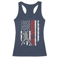 Baseball Dad Racerback Tank Top Retro US Flag Fathers Day Baseball Player - Wonder Print Shop