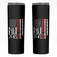 Baseball Dad Skinny Tumbler Retro US Flag Fathers Day Baseball Player - Wonder Print Shop