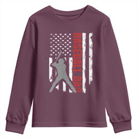 Baseball Dad Youth Sweatshirt Retro US Flag Fathers Day Baseball Player - Wonder Print Shop