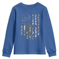 Camo US Flag Baseball Player Youth Sweatshirt Retro Camouflage American Flag Patriotic - Wonder Print Shop
